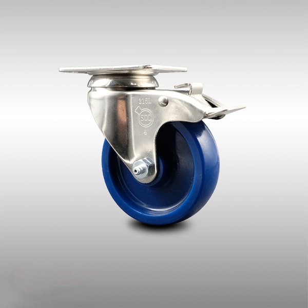 4 Inch 316SS Solid Polyurethane Swivel Top Plate Caster with Total Lock Brake